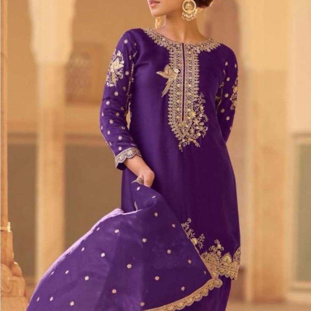 Purple and Gold Tiered Long Sleeve Wedding Guest Dress